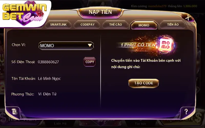 Quy trình giao dịch tại Gemwin bằng ví điện tử